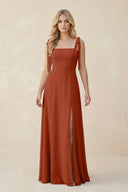 Square Neck Chiffon A - Line Bridesmaid Dress With Bow in Spice - SHE IS ME Bridesmaid Dresses