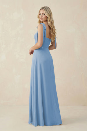 Square Neck Chiffon A-Line Bridesmaid Dress With Bow in Steel Blue (2) | KISSBRIDAL