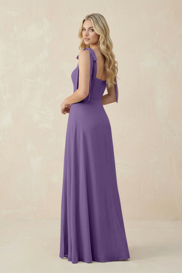 Square Neck Chiffon A - Line Bridesmaid Dress With Bow in Tahiti - SHE IS ME Bridesmaid Dresses