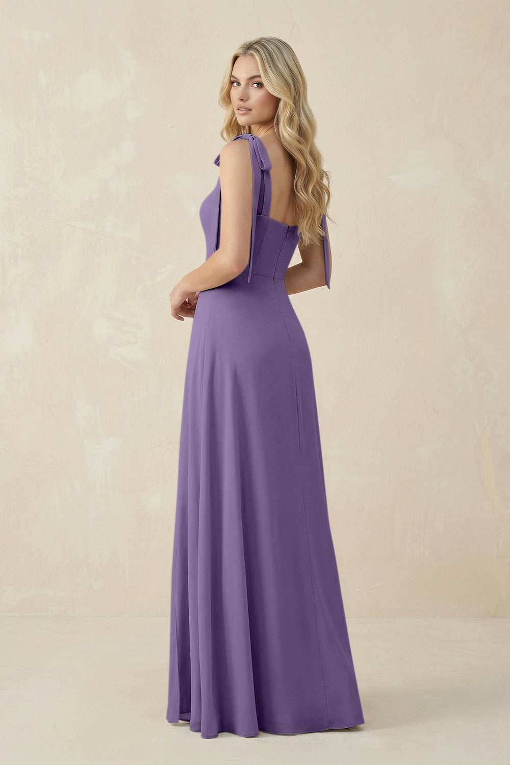 Square Neck Chiffon A-Line Bridesmaid Dress With Bow in Tahiti