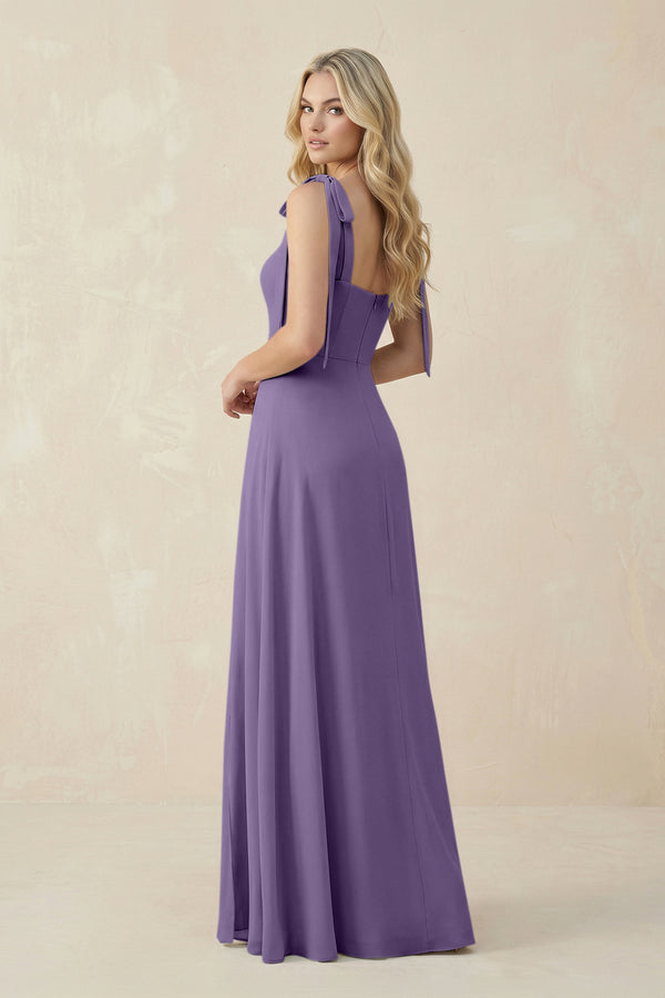 Square Neck Chiffon A-Line Bridesmaid Dress With Bow in Tahiti (2) | KISSBRIDAL