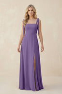 Square Neck Chiffon A - Line Bridesmaid Dress With Bow in Tahiti - SHE IS ME Bridesmaid Dresses