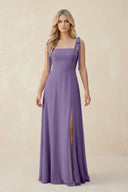 Square Neck Chiffon A-Line Bridesmaid Dress With Bow in Tahiti | KISSBRIDAL