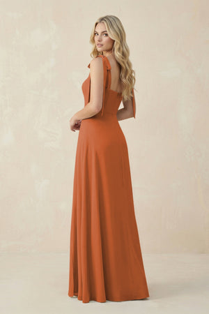 Square Neck Chiffon A - Line Bridesmaid Dress With Bow in Terracotta - SHE IS ME Bridesmaid Dresses