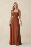 Square Neck Chiffon A-Line Bridesmaid Dress With Bow in Terracotta | KISSBRIDAL