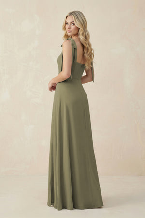 Square Neck Chiffon A-Line Bridesmaid Dress With Bow in Thyme (2) | KISSBRIDAL
