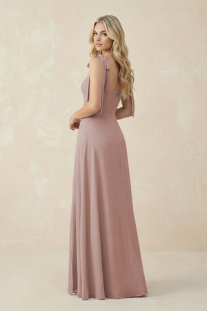 Square Neck Chiffon A-Line Bridesmaid Dress With Bow in Toffee (2) | KISSBRIDAL