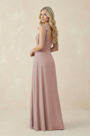 Square Neck Chiffon A - Line Bridesmaid Dress With Bow in Toffee - SHE IS ME Bridesmaid Dresses