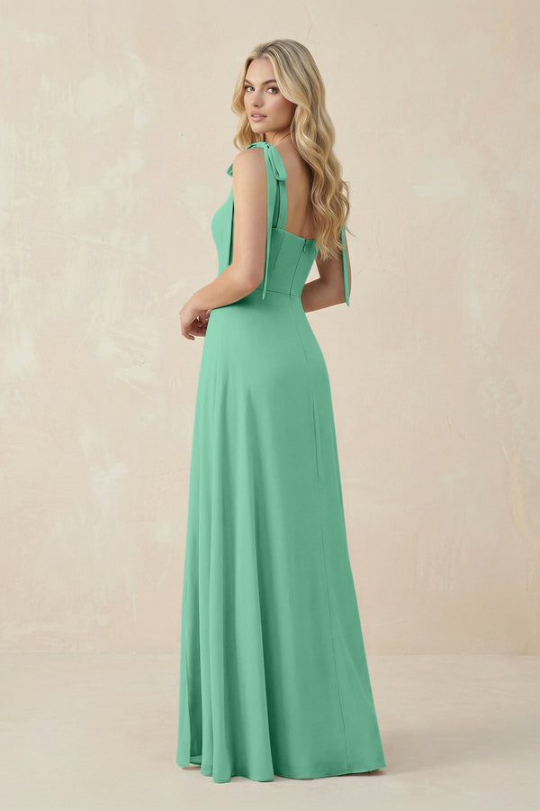 Square Neck Chiffon A - Line Bridesmaid Dress With Bow in Turquoise - SHE IS ME Bridesmaid Dresses