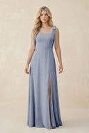 Square Neck Chiffon A - Line Bridesmaid Dress With Bow in Twilight - SHE IS ME Bridesmaid Dresses