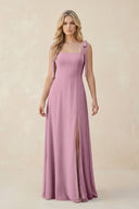 Square Neck Chiffon A - Line Bridesmaid Dress With Bow in Vintage Mauve - SHE IS ME Bridesmaid Dresses
