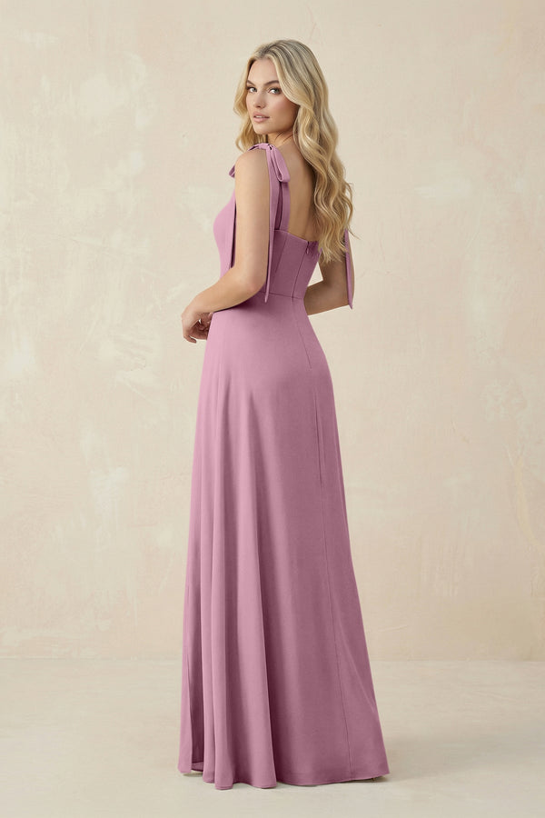 Square Neck Chiffon A - Line Bridesmaid Dress With Bow in Vintage Mauve - SHE IS ME Bridesmaid Dresses