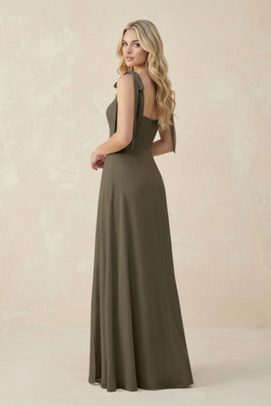 Square Neck Chiffon A - Line Bridesmaid Dress With Bow in Willow Green - SHE IS ME Bridesmaid Dresses