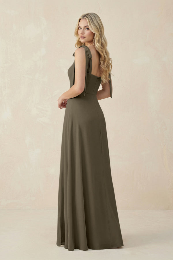 Square Neck Chiffon A - Line Bridesmaid Dress With Bow in Willow Green - SHE IS ME Bridesmaid Dresses