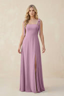 Square Neck Chiffon A - Line Bridesmaid Dress With Bow in Wisteria - SHE IS ME Bridesmaid Dresses