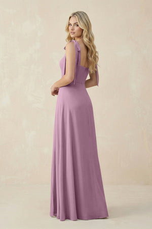 Square Neck Chiffon A - Line Bridesmaid Dress With Bow in Wisteria - SHE IS ME Bridesmaid Dresses