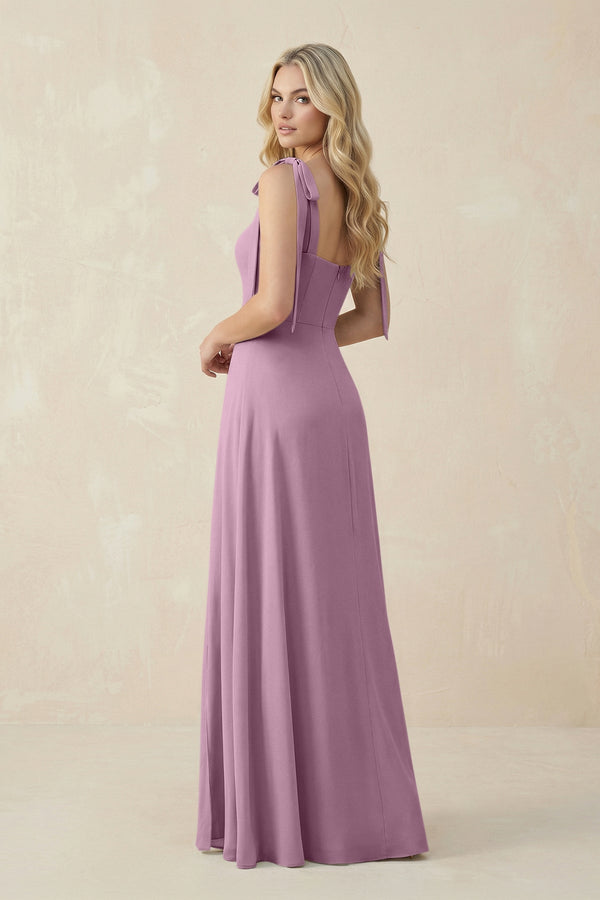 Square Neck Chiffon A - Line Bridesmaid Dress With Bow in Wisteria - SHE IS ME Bridesmaid Dresses