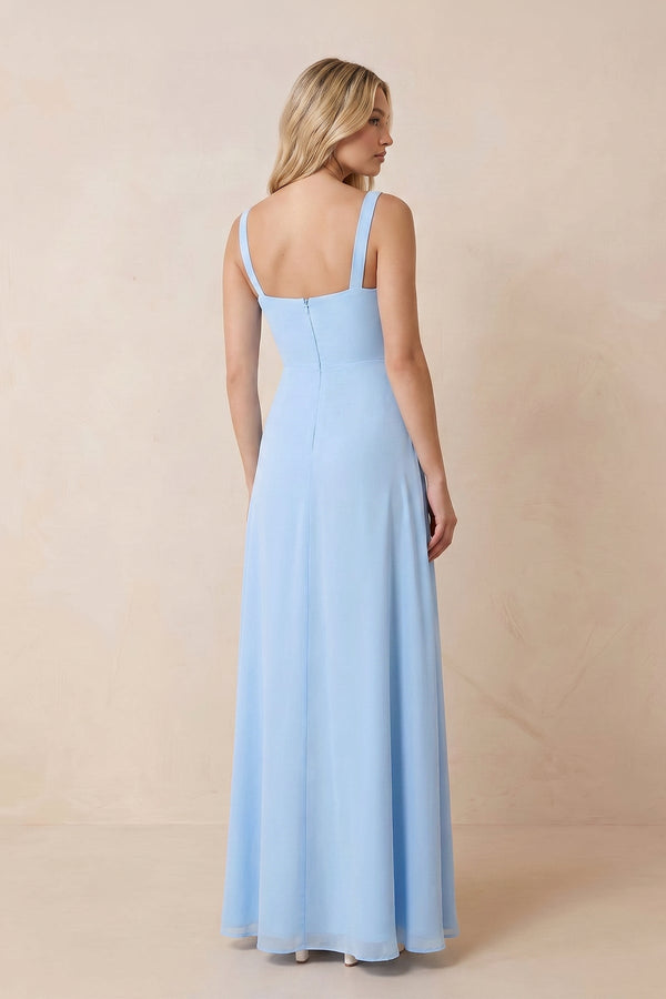 Square Neck Chiffon Maxi Dress with Slit in Sky Blue – SHE IS ME Dresses