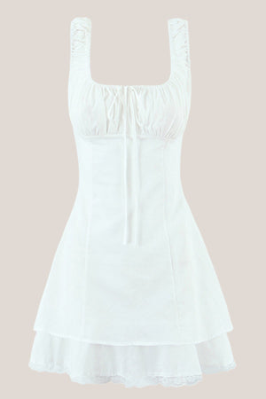 Square Neck Lace A-Line Cotton Mini Dress in White– SHE IS ME Dresses