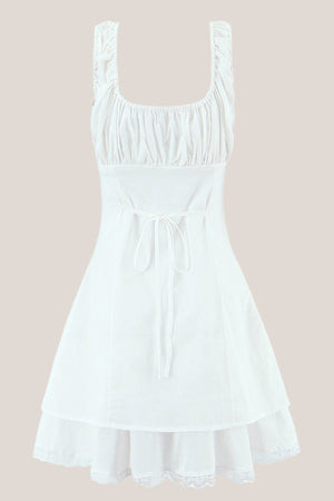 Square Neck Lace A-Line Cotton Mini Dress in White– SHE IS ME Dresses