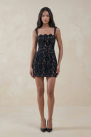 Square Neck Lace Sheath Mini Wedding Dress in Black - SHE IS ME Wedding Dresses
