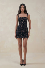 Square Neck Lace Sheath Mini Wedding Dress in Black - KISS BRIDAL Wedding Dresses