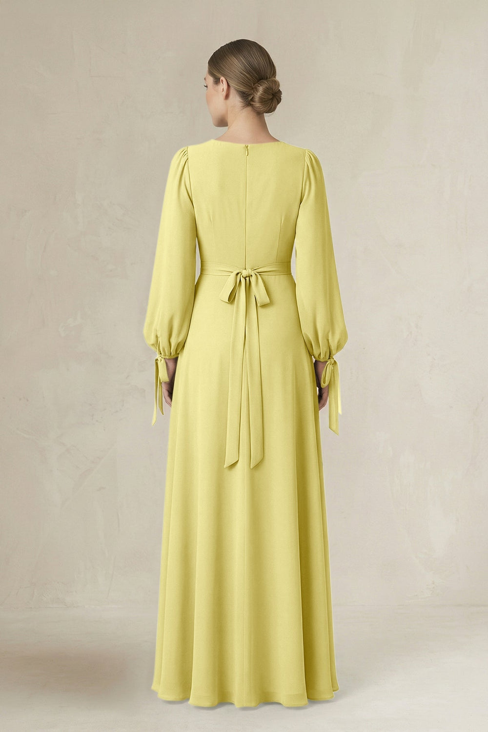 Square Neck Long Sleeve A-Line Chiffon Bridesmaid Dress in Buttercup - KISS BRIDAL BRIDESMAID DRESSES