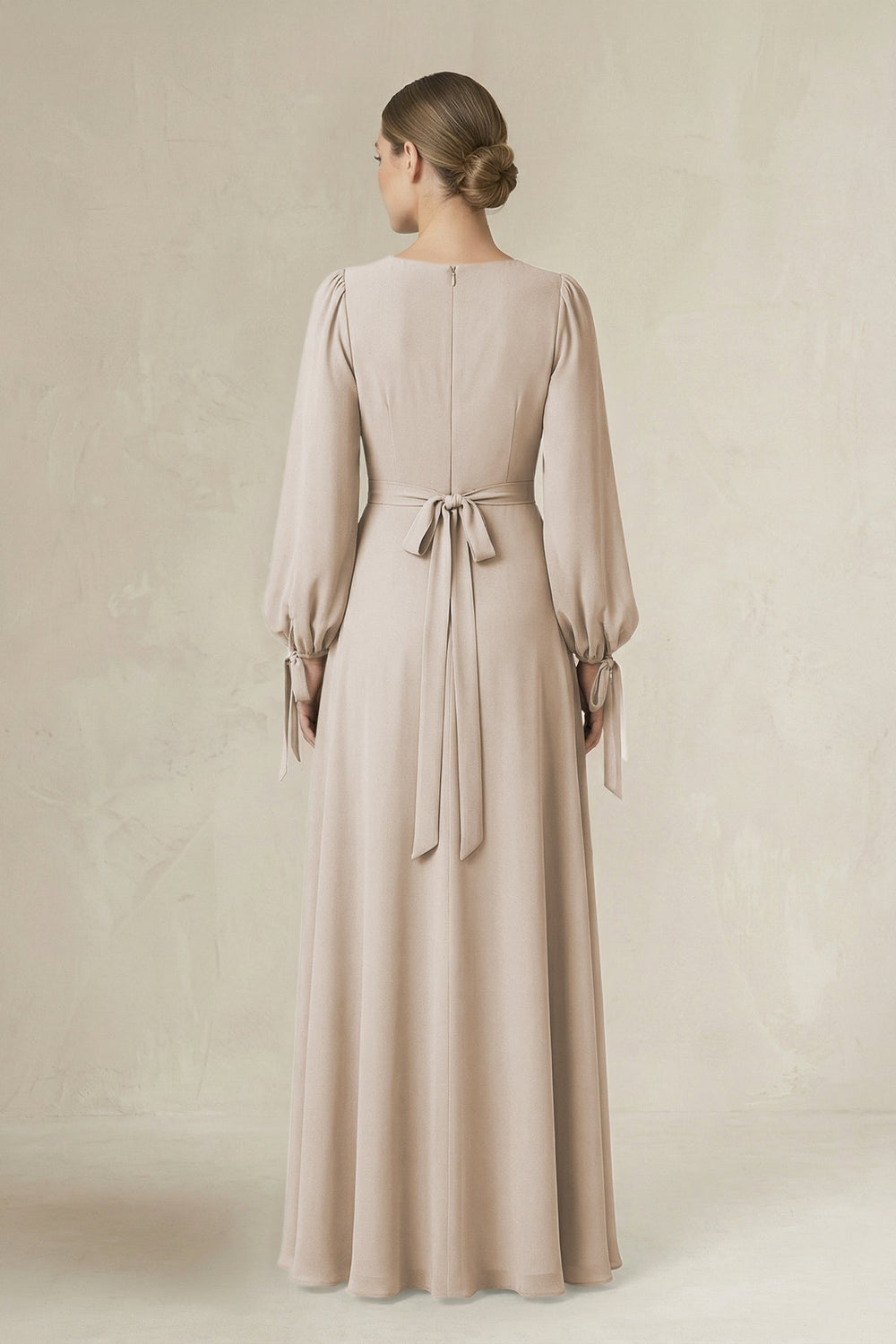 Square Neck Long Sleeve A-Line Chiffon Bridesmaid Dress in Frost - KISS BRIDAL BRIDESMAID DRESSES