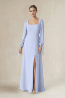 Square Neck Long Sleeve A-Line Chiffon Bridesmaid Dress in Ice - SHE IS ME BRIDESMAID DRESSES