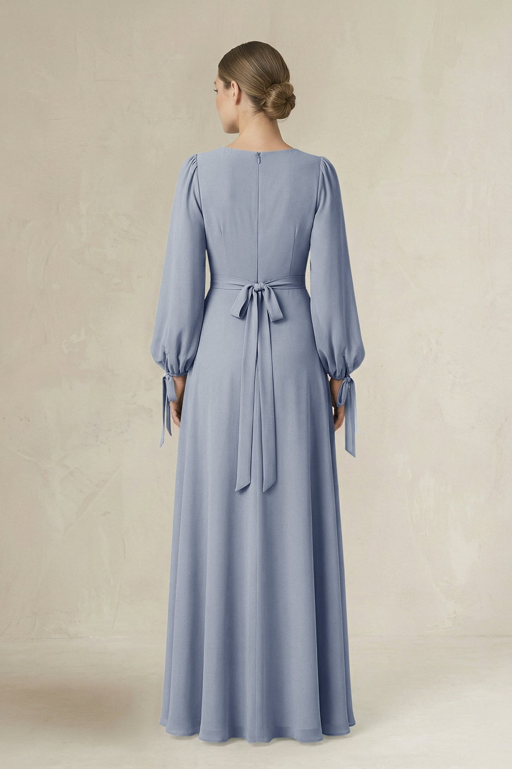 Square Neck Long Sleeve A-Line Chiffon Bridesmaid Dress in Twilight - KISS BRIDAL BRIDESMAID DRESSES