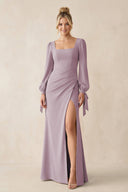 Square Neck Long Sleeve Sheath Chiffon Bridesmaid Dress in Dusk - SHE IS ME Bridesmaid Dresses