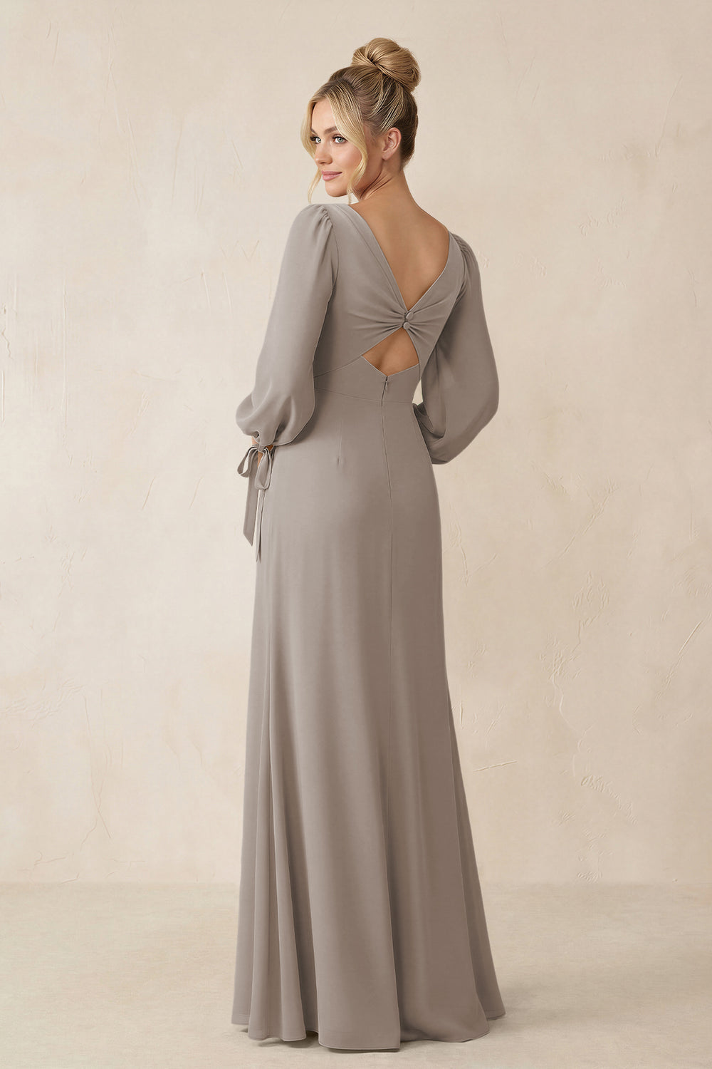 Square Neck Long Sleeve Sheath Chiffon Bridesmaid Dress in Frost