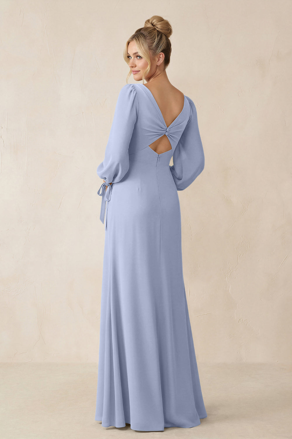 Square Neck Long Sleeve Sheath Chiffon Bridesmaid Dress in Ice