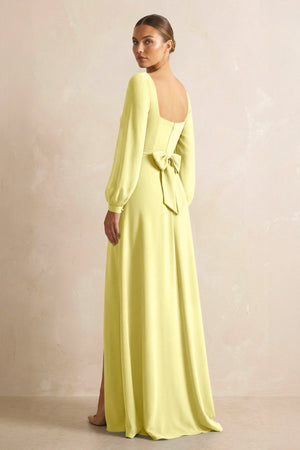 Square Neck Long Sleeves Chiffon Sheath Bridesmaid Dress in Buttercup - SHE IS ME Bridesmaid Dresses