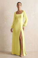 Square Neck Long Sleeves Chiffon Sheath Bridesmaid Dress in Buttercup - SHE IS ME Bridesmaid Dresses