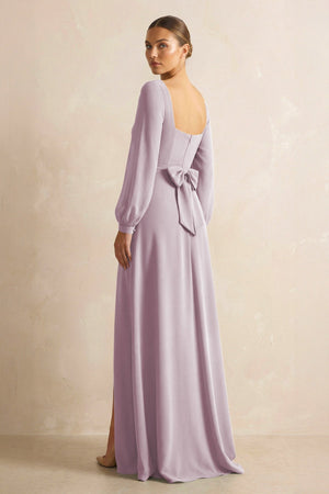 Square Neck Long Sleeves Chiffon Sheath Bridesmaid Dress in Dusk - SHE IS ME Bridesmaid Dresses