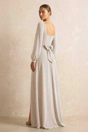 Square Neck Long Sleeves Chiffon Sheath Bridesmaid Dress in Frost - SHE IS ME Bridesmaid Dresses