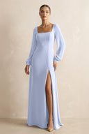 Square Neck Long Sleeves Chiffon Sheath Bridesmaid Dress in Ice - SHE IS ME Bridesmaid Dresses