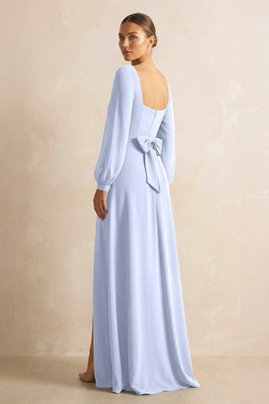 Square Neck Long Sleeves Chiffon Sheath Bridesmaid Dress in Ice - SHE IS ME Bridesmaid Dresses