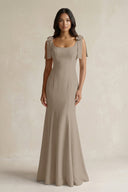 Square Neck Mermaid Bridesmaid Dress With Bow in Almond - KISS BRIDAL Bridesmaid Dresses