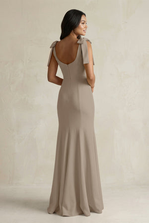 Square Neck Mermaid Bridesmaid Dress With Bow in Almond - KISS BRIDAL Bridesmaid Dresses