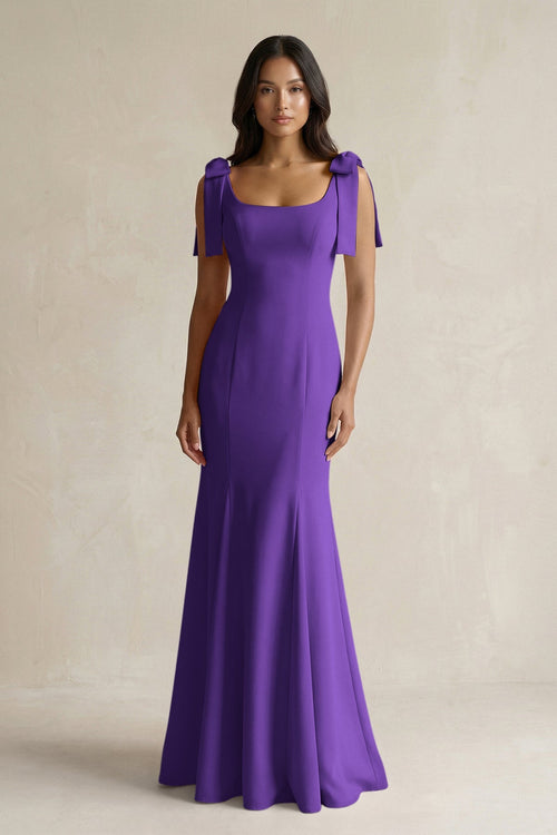 Square Neck Mermaid Bridesmaid Dress With Bow in Amethyst - KISS BRIDAL Bridesmaid Dresses