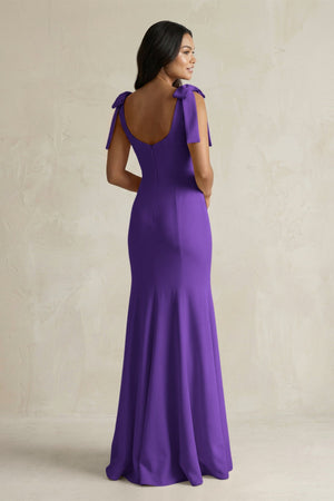 Square Neck Mermaid Bridesmaid Dress With Bow in Amethyst - KISS BRIDAL Bridesmaid Dresses