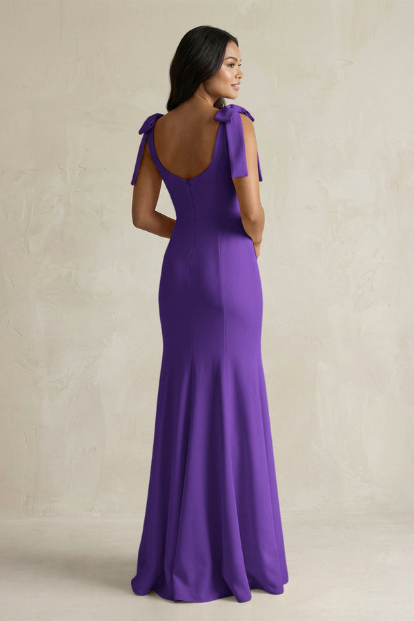 Square Neck Mermaid Bridesmaid Dress With Bow in Amethyst - KISS BRIDAL Bridesmaid Dresses