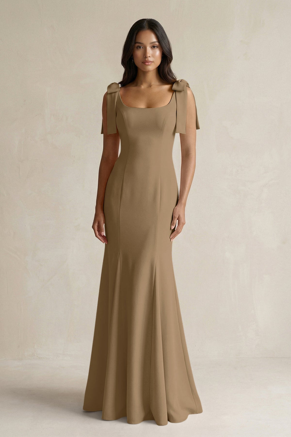 Square Neck Mermaid Bridesmaid Dress With Bow in Apple Cinnamon - KISS BRIDAL Bridesmaid Dresses