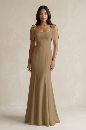 Square Neck Mermaid Bridesmaid Dress With Bow in Apple Cinnamon - KISS BRIDAL Bridesmaid Dresses