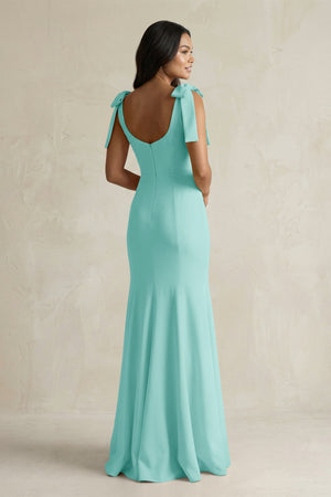 Square Neck Mermaid Bridesmaid Dress With Bow in Aqua - KISS BRIDAL Bridesmaid Dresses