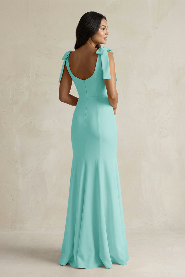 Square Neck Mermaid Bridesmaid Dress With Bow in Aqua - KISS BRIDAL Bridesmaid Dresses
