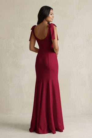 Square Neck Mermaid Bridesmaid Dress With Bow in Berry - KISS BRIDAL Bridesmaid Dresses