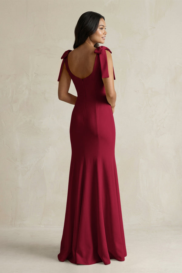 Square Neck Mermaid Bridesmaid Dress With Bow in Berry - KISS BRIDAL Bridesmaid Dresses